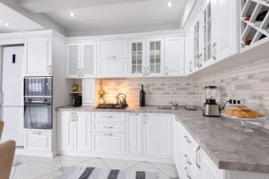 interior of modern white wooden kitchen in luxury home