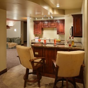 Kitchen with hardwood floor and granite counter tops.