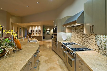 Kitchen with hardwood floor and granite counter tops.