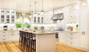 Luxurious white kitchen in a beautiful house