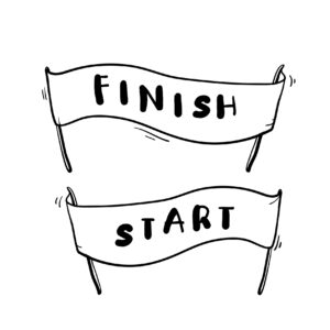handdrawn start and finish line banners, streamers, flags for outdoor sport event, competition race, run. with doodle cartoon style
