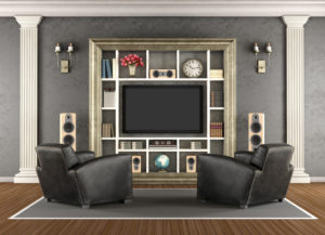 Classic interior with home cinema system - 3d rendering