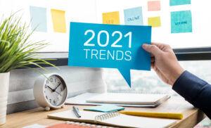 Trends of 2021 concepts with text and business person.creativity to success